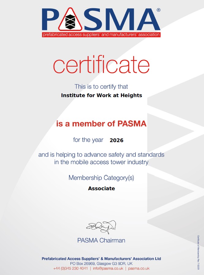 PASMA Certificate 2026 Institute for Work at Heights
